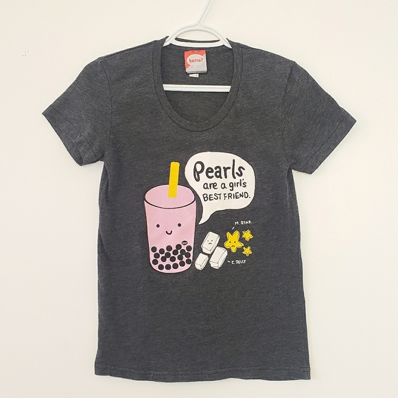 Tops - Pearls Are A Girl's Best Friend Boba Bubble Tea Graphic Tee T-Shirt, M…